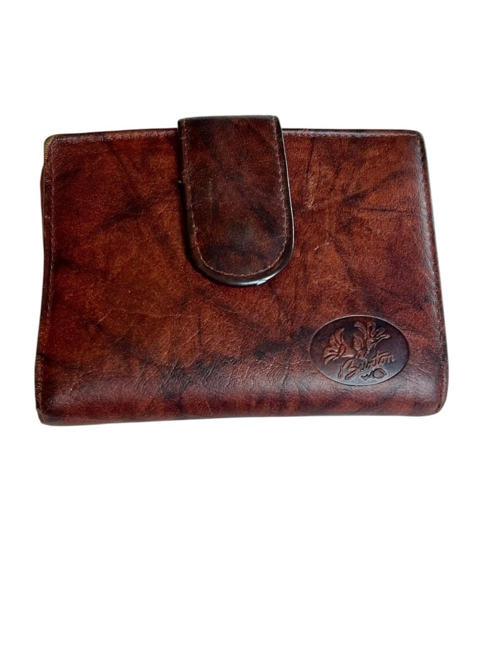 Vintage Buxton Brown Leather Trifold Wallet Kiss Lock Coin Pocket